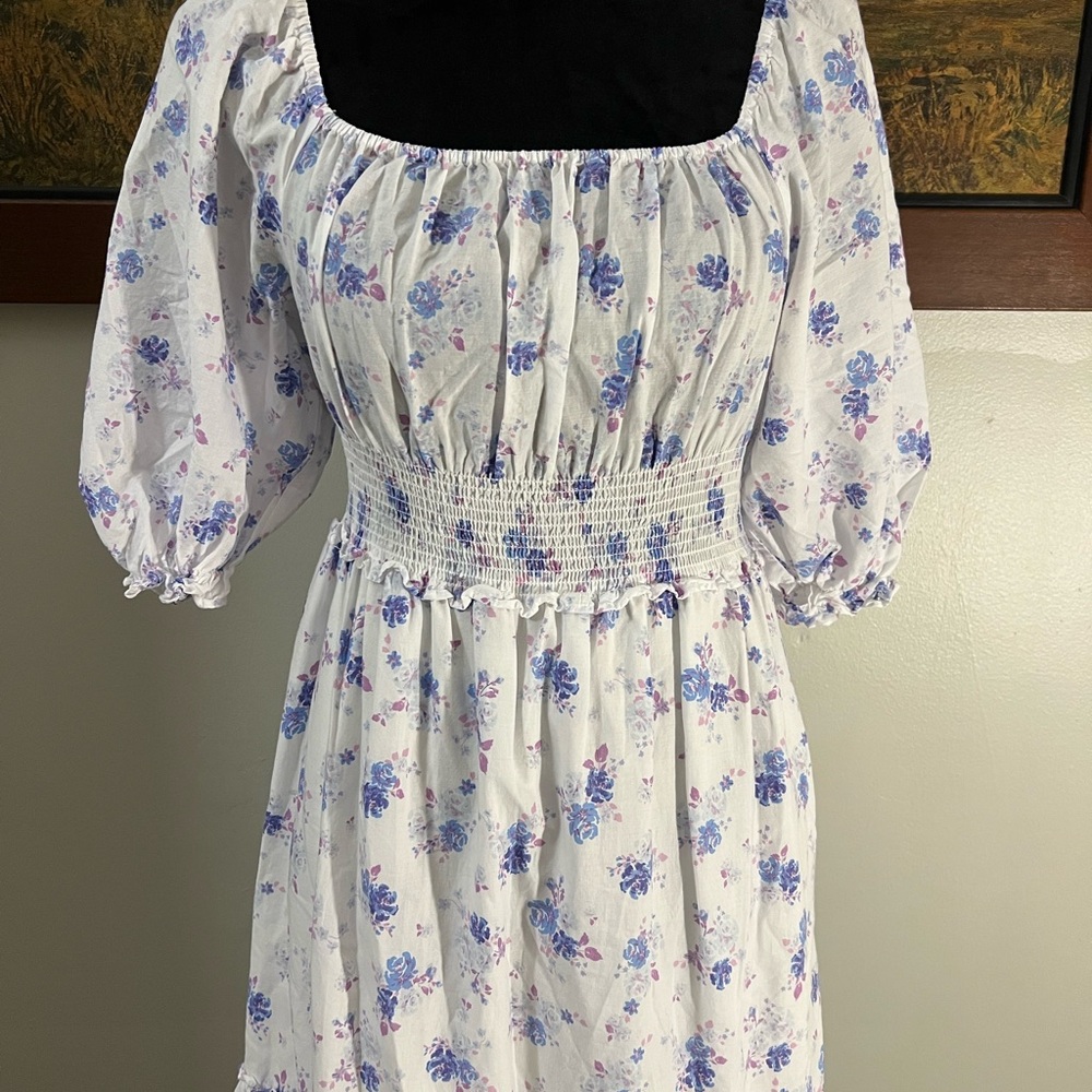 LoveShackFancy Target Floral White and Purple Puffed Sleeve Maxi Dress - Picture 2 of 6